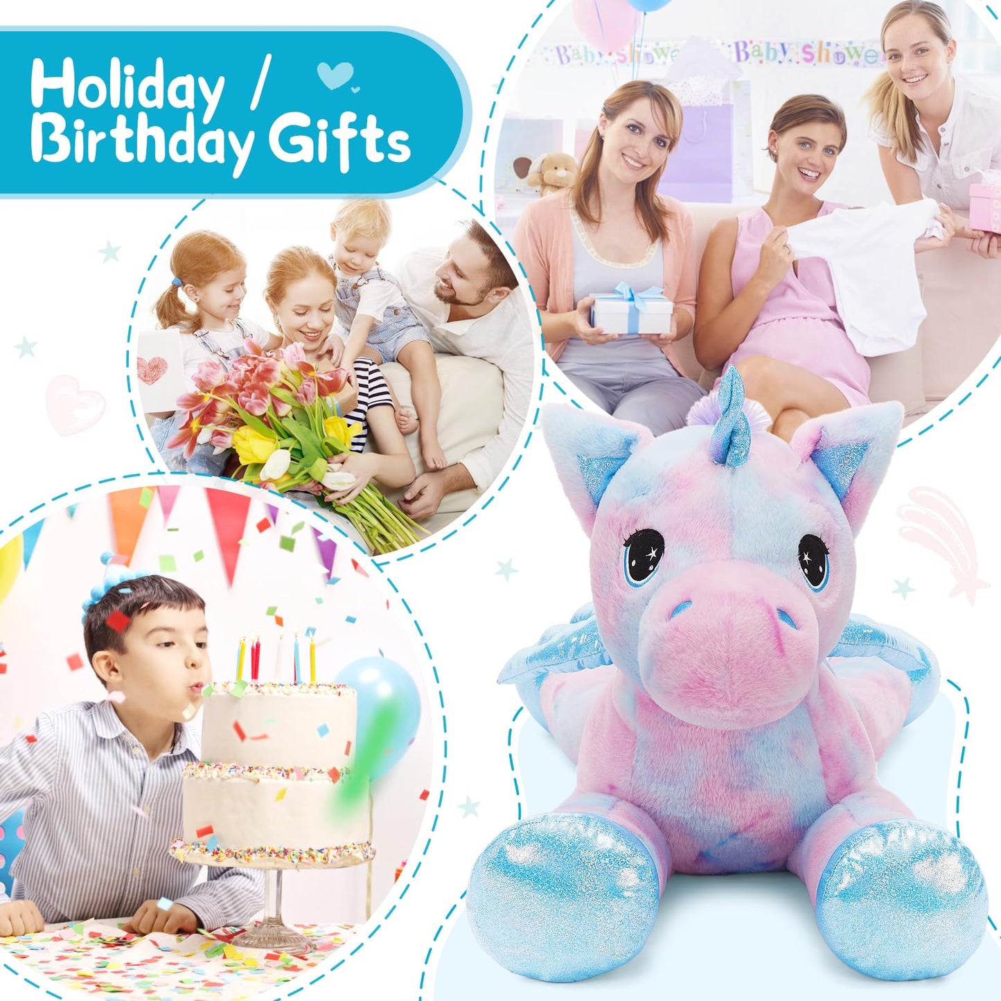 Tezituor 43 Inch Rainbow Purple Unicorn Stuffed Animal with Wings  Giant Stuffed Unicorn Plush Toys for Girls Kids Boys Women Soft Plushie Gifts for Valentines Day Christmas  Birthday Party