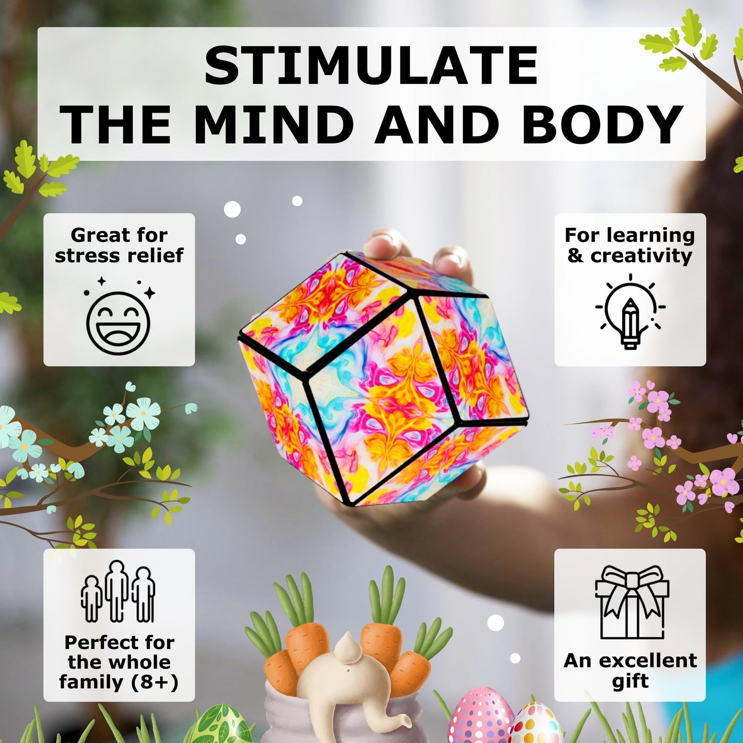 Shashibo Seasonal Easter - Shape Shifting Box - Award-Winning, Patented Magnetic Puzzle Cube W/ 36 Rare Earth Magnets - Fidget T