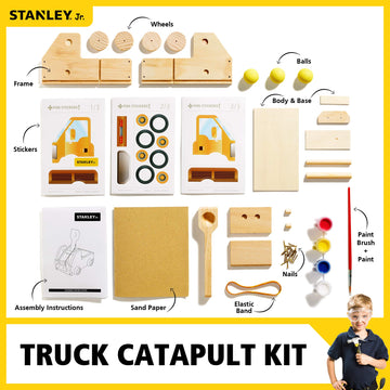 Stanley Jr. Red Toolbox Diy Truck Catapult Building Kit For Kids Jk005-Sy: Children’S Yellow Wood Construction Toy Beginning Woodworking Set With Paints Ages 5-12