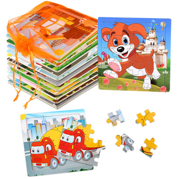Sannix 12 Pack Wooden Jigsaw Puzzles For Toddlers 3 4 5 Years Old, Party Favors Animals Jigsaw For Kids, Transportation Educatio