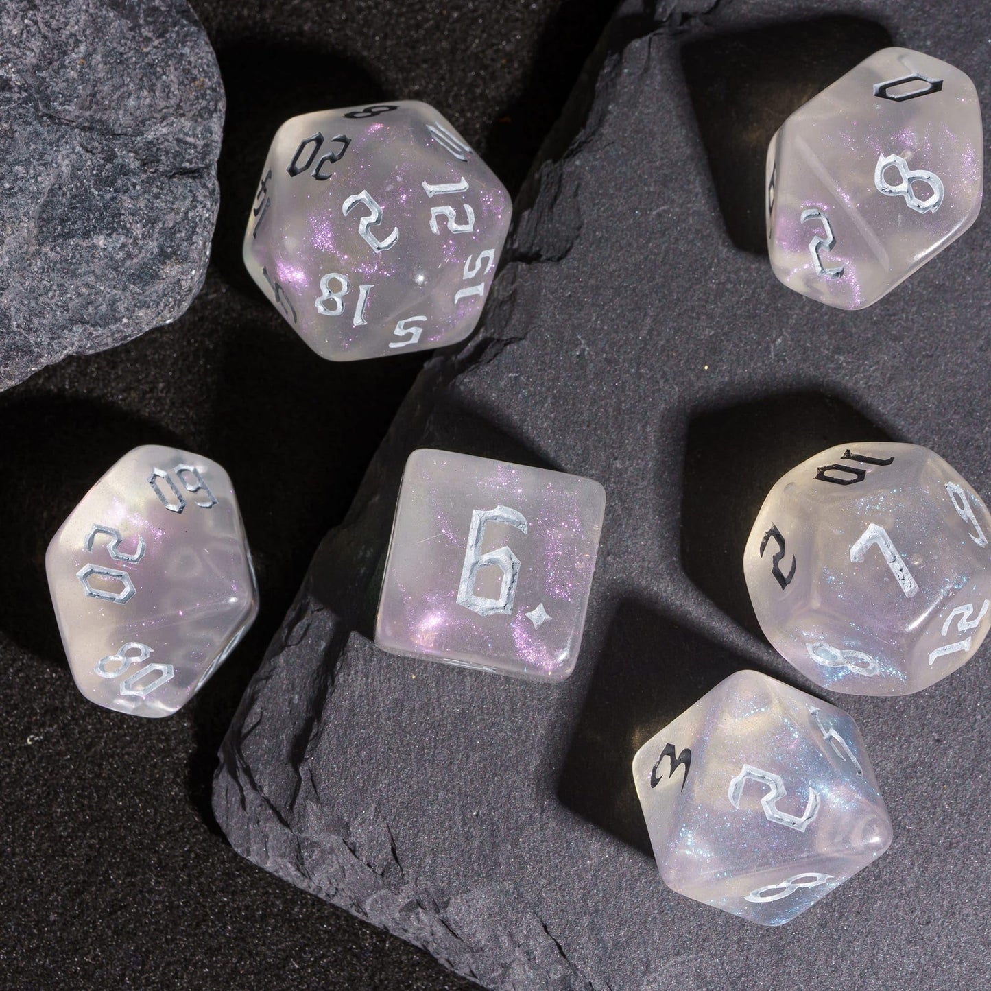 Poludie 7-Die DND Dice Set Polyhedral Dice Set with Leather Bag D&D Dice Set for Dungeons and Dragons RPG MTG Table Games (Trans