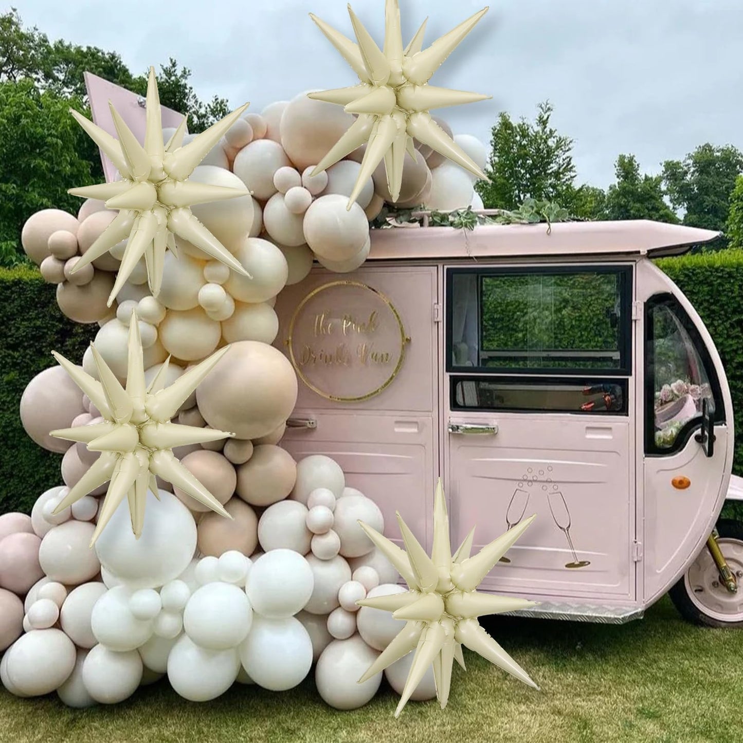 22 Inch Cream Star Balloons, Explosion Star Foil Balloons 4 Pcs, Big Aluminum Balloons Point Star Balloons For Birthday Party De