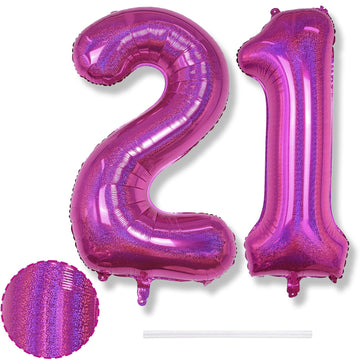 21St Birthday Balloons For Women, Large Laser Hot Pink Foil Number 2 & 1 Balloons, Mylar Bright Pink Self Inflating Helium 21 Ba