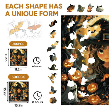 Halloween Wooden Puzzle for mature-themeds 500pcs  Pumpkin Wooden Jigsaw Puzzles(15.9 * 15.9in)  Beautiful Wooden Puzzle with Box Birthday Gifts for mature-themeds and Kids Family Game