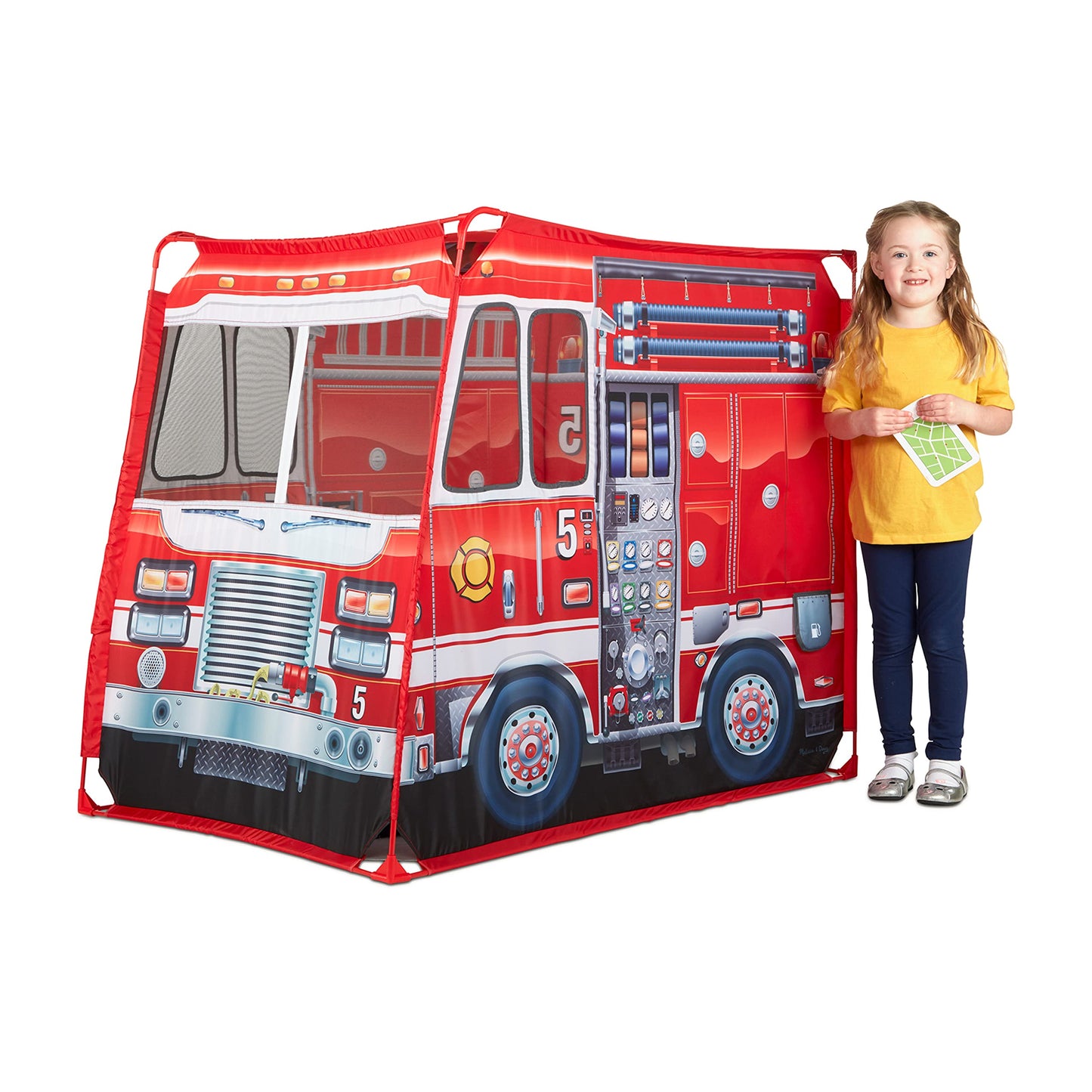 Melissa & Doug Fire Truck Play Tent - Role Play Firefighter Tent for Kids 3+, Multi-color, Model 32102, Durable Wood Construction