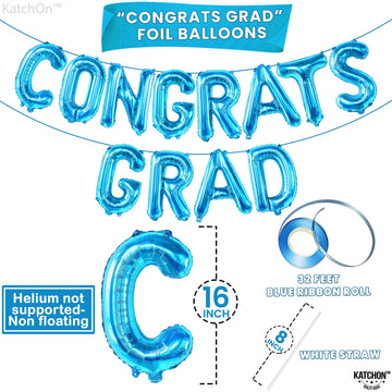Katchon, Blue Congrats Grad Balloons - 16 Inch | Congrats Grad Banner Balloons For Graduation Decorations Class Of 2025 | Congratulations Balloons For Graduation Balloons Class Of 2025 Decorations
