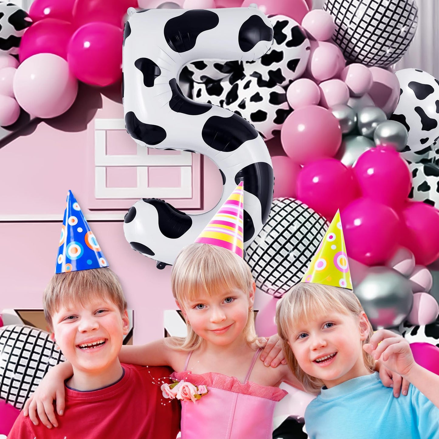 Cow Print Number 5 Balloon, Large 40 Inch Cow Number Birthday Balloons, Foil Mylar Number 5 Balloons For 5 Year Old Birthday Par