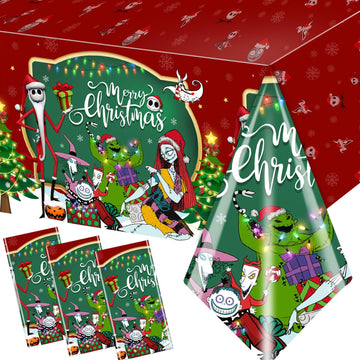 3 Pack Christmas Nightmare Tablecloths Nightmare Christmas Party Decorations Green Red Tree Xmas Nightmarer Table Cover for Xmas