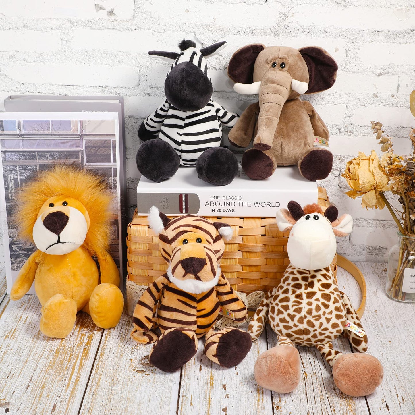 5 Pieces Safari Stuffed Animals Toy Set Includes Lions Tigers Elephants Zebras And Giraffes 11.8 Inch Wild Animals Soft Realisti