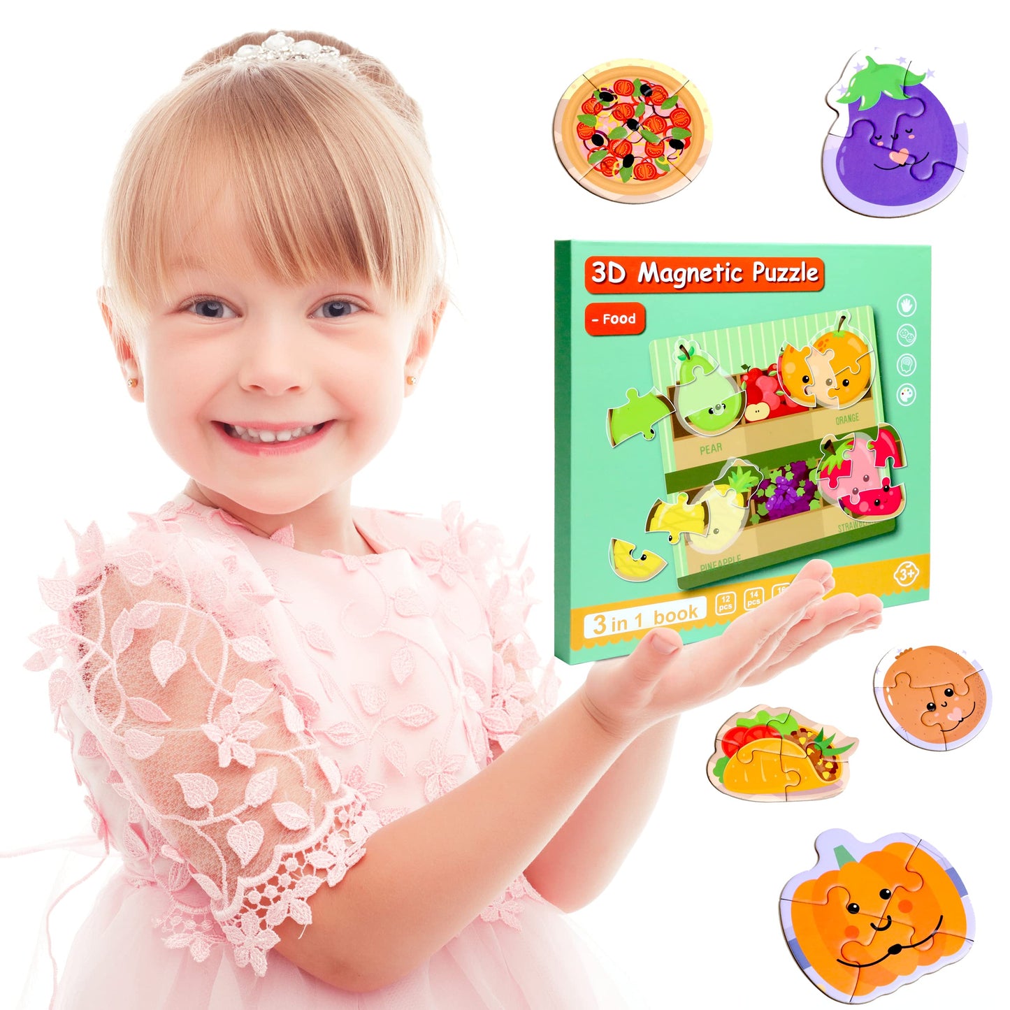 Magnetic Puzzles For Kids Ages 1-3, Travel Toddler Puzzles Ages 2-4 Year, Food Activities Toy For Boys & Girls 3-5 Yo - Learning