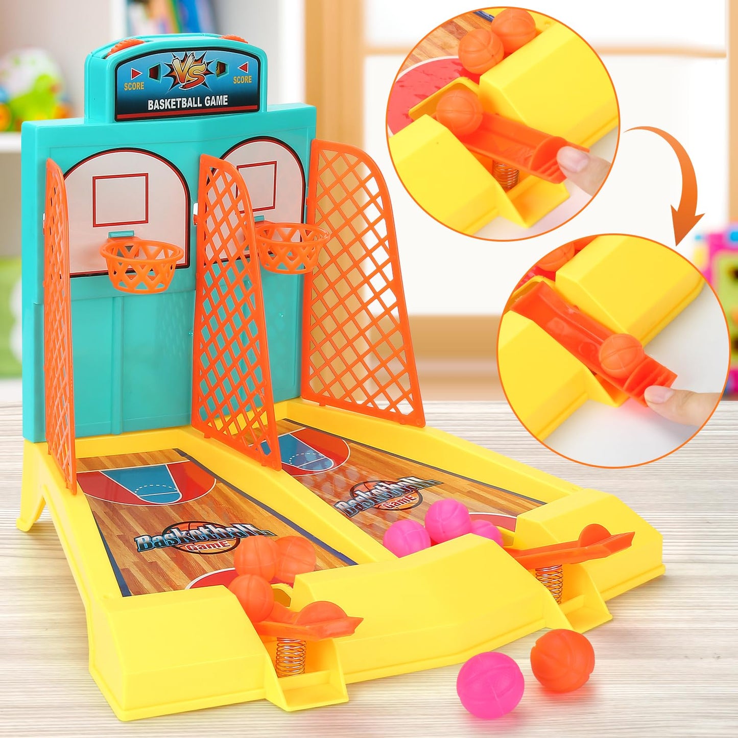 Beria Tabletop Basketball Game Toys - Basketball Toys, 2-Player Desktop Basketball Party Favors, 6 Balls, Indoor Basketball Shoo