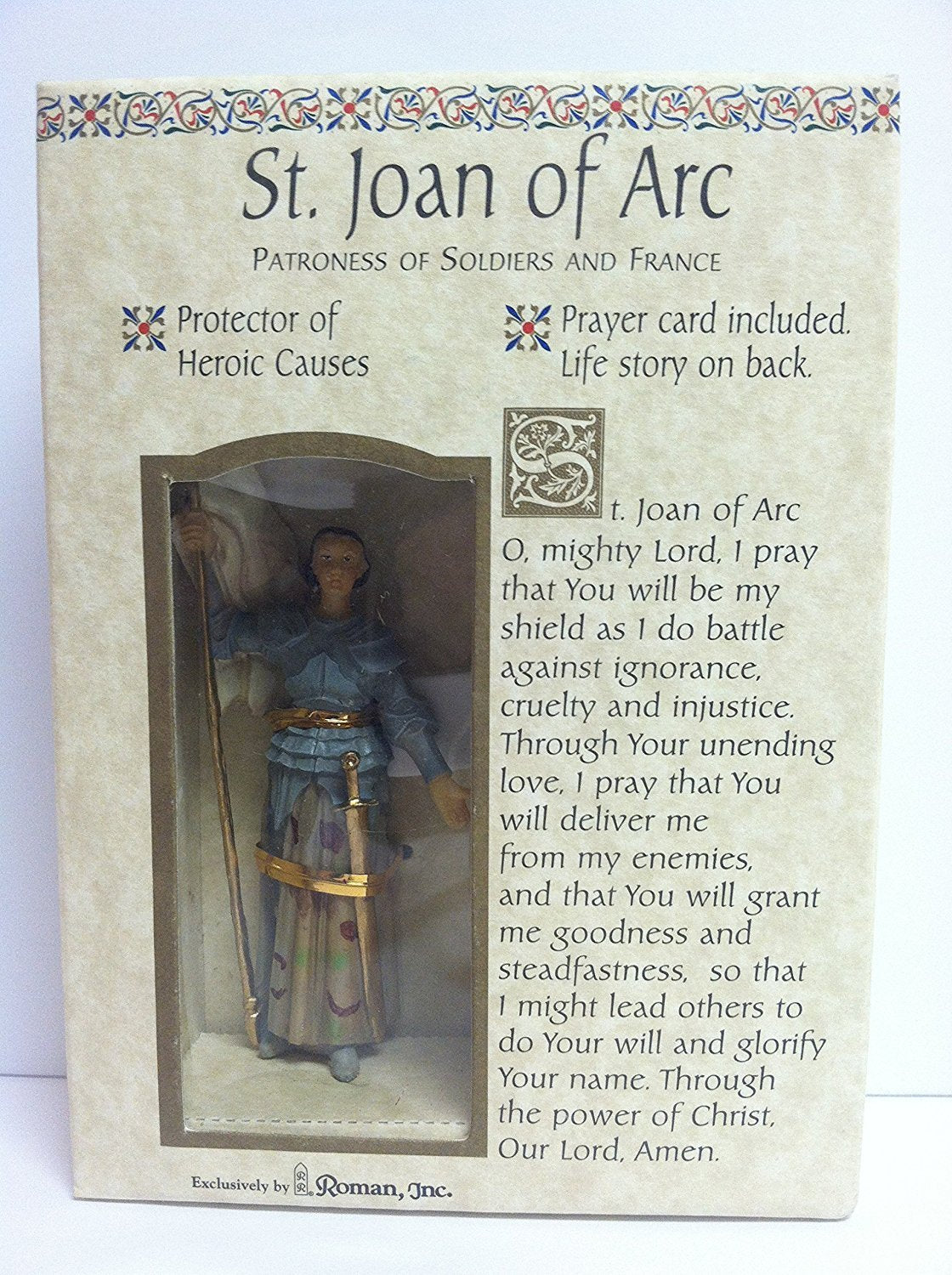 Roman Joan of Arc in protective covering with Flag Patrons and Protectors Figurine