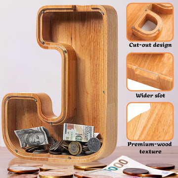 Sulevalt 12 Extra Large Wooden Letter Piggy Banks - Piggy Banks for Boys Girls Kids  Alphabet Money Banks with Initial J - Coin Banknote Bank Birthday/Christmas for Kids
