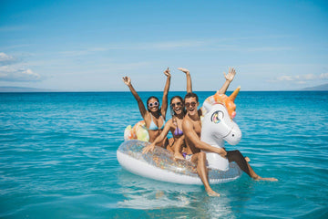 Poolcandy Gigantic Inflatable 2 To 3 Person Pool, Beach, And Lake Swim Rafts (Gigantic 2 To 3 Person Gold Glitter Unicorn)