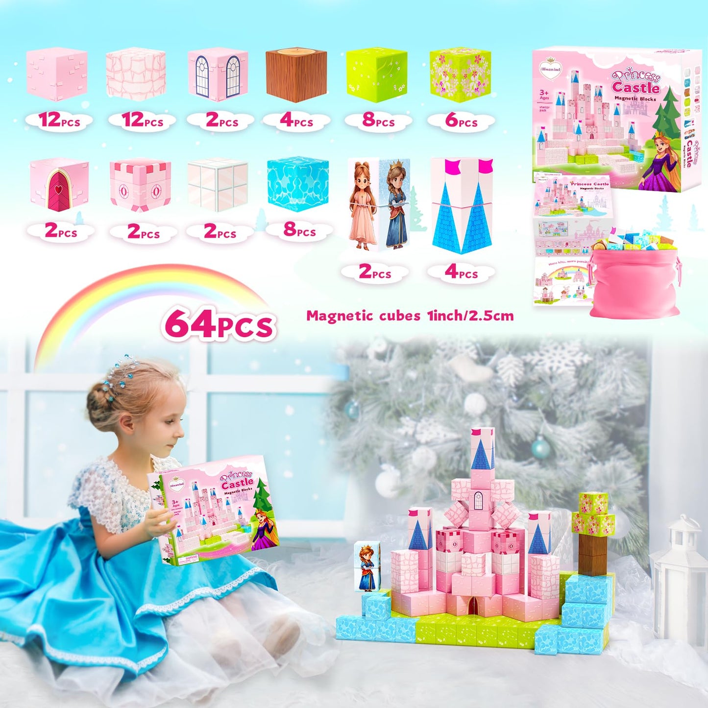 Hiwawind Magnetic Blocks-Princess Castle Collection World,Magnetic Toys For 3+ Year Old Boys & Girls, Creative Stem Building Toy