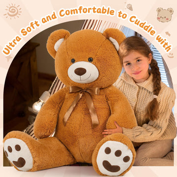 Morismos Giant Teddy Bear Stuffed Animal 4Ft, Big Teddy Bear Plush For Baby Shower, Life Size Stuffed Bear Gifts For Kids, Girls, Girlfriend, Women On Valentine, Christmas, Birthday(Brown)
