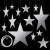Boao 24 Pieces Silver Cardboard Stars Silver Glitter Stars Cutouts 4 Sizes 6cm/12cm/20cm/30cm Hanging Glitter Star Garlands with