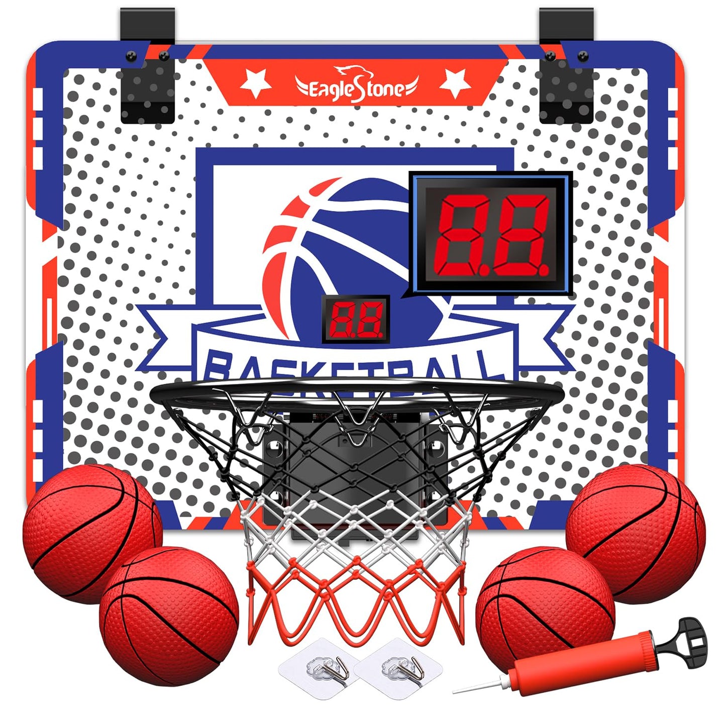 Eaglestone Kids Indoor Basketball Hoop, 4 Balls Mini Basketball Toy For Toddlers, With Electronic Scoreboard Over The Door Room Wall Basketball Hoop Goal Boys Girls Gift For Age 3 4 5 6 7 8 9 10