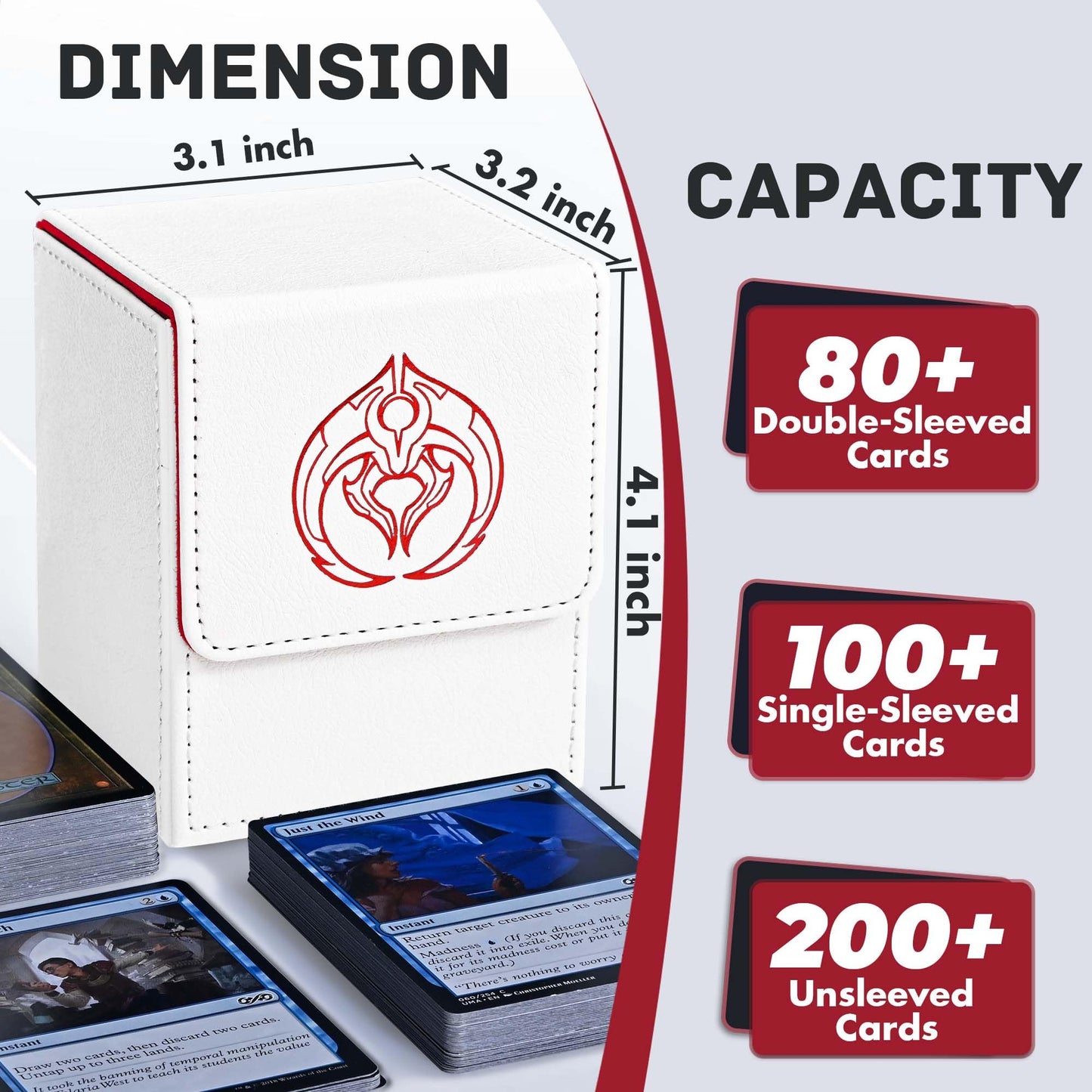 Zlca Card Deck Box With 2 Dividers, Card Storage Case Fits 100+ Single Sleeved, Pu Leather Tcg Case Holder For Magic Commander Y
