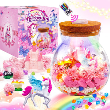 Kiditos Unicorn Light Up Terrarium Craft Kit For Kids,Make Your Own Led Night Light Up&Remote Unicorn Kingdom,Ideal Diy Gift For
