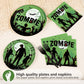 Grencian 96Pcs Halloween Zombie Party Supplies Green Spooky Zombie Plates and Napkins Horror Themed Tableware Sets for Halloween