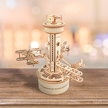 ROKR Wooden Music Box Puzzle, DIY Airplane Tower, 1 Set, Desk Decor for Adults & Teens, Non-Toxic, Hand-Eye Coordination, Gift f