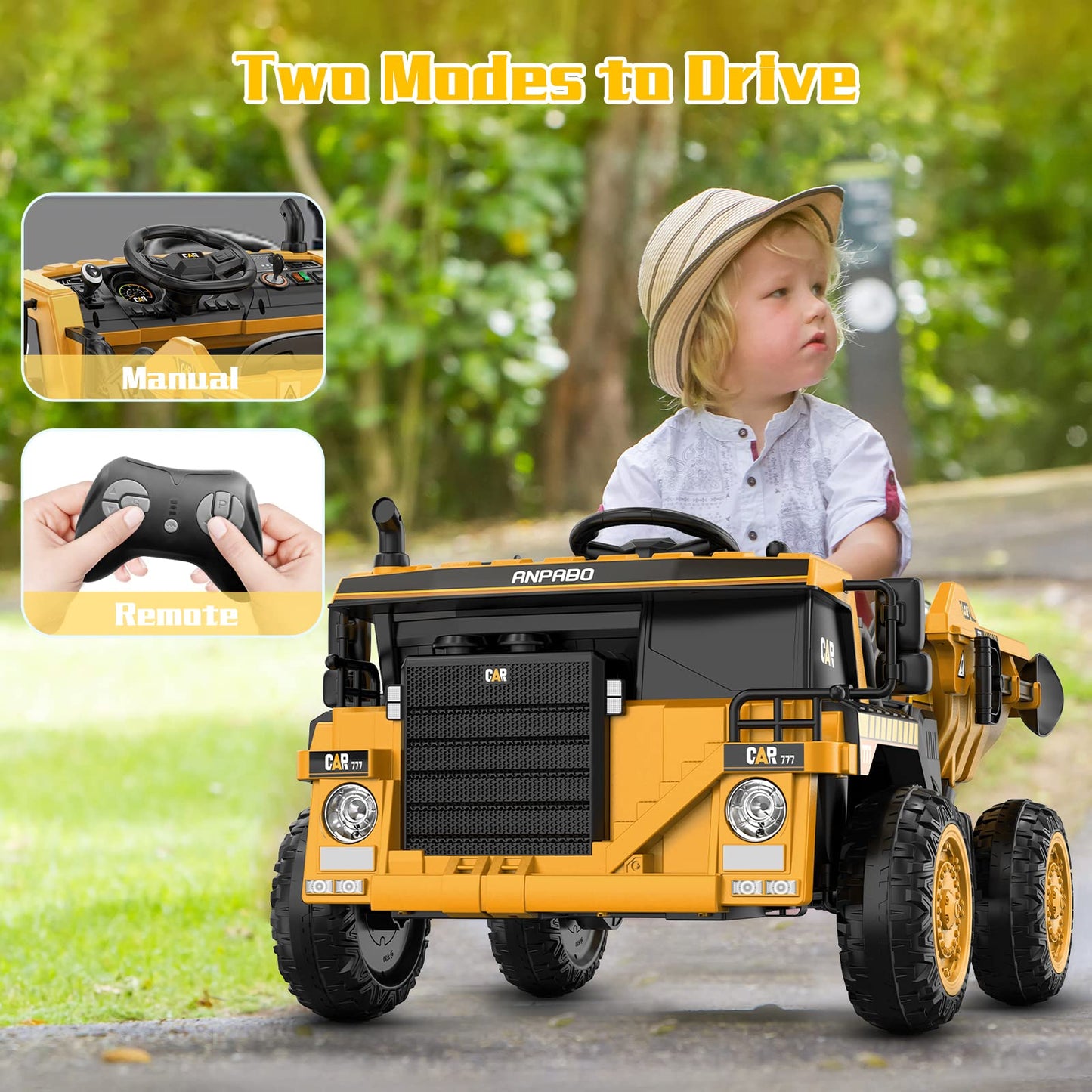 Anpabo Ride On Dump Truck, 12V Ride On Car With Remote Control, Electric Dump Bed And Extra Shovel, Ride On Construction Vehicle With Music Player, Key Start For Safety, Ideal Gift For Kids