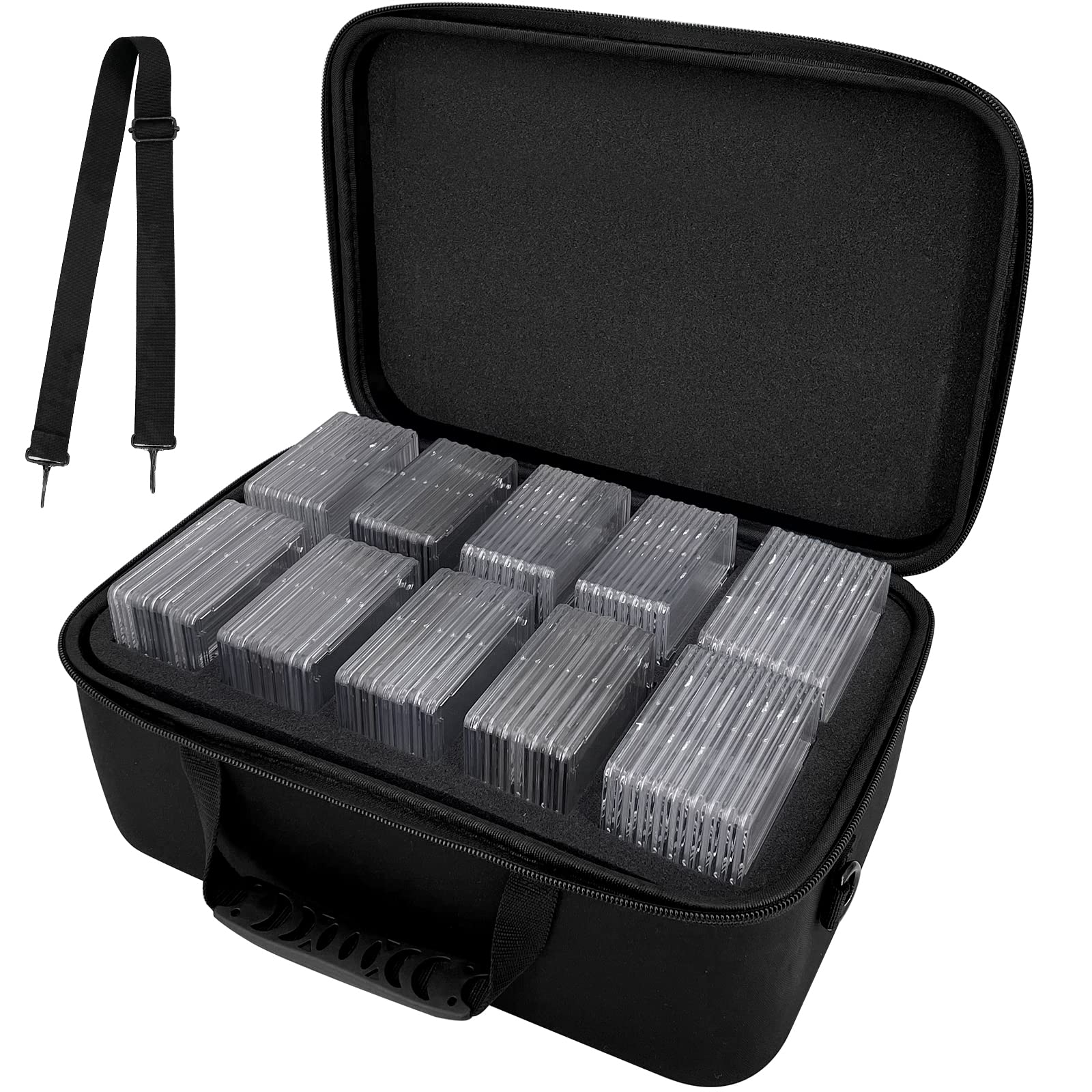 Graded Card Case Storage Box Fits for 64 Graded Sports Trading Cards, Slab Card Holder Organizer for CSG, BGS, FGS, PSA, SGC, Toploaders Football card with Removable Thick Foam Slots (Bag Only) -Like New