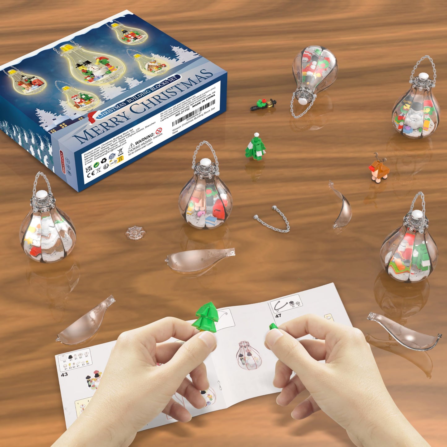 Wowok Christmas Ornaments Building Blocks - Multicolored Acrylic Decorations for Lego Trees, Reindeer, Snowman, Santa - 5 Pack Xmas Gifts