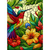 Coastal Rose Stained Glass 1000 Piece Puzzle - Hard Flower Jigsaw, 19.68 x 27.56 in, Cardboard, Hummingbird in Grass
