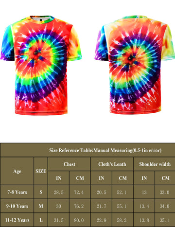 Inrajoper Boys 4 Pcs Hippie Costume Accessories Set 60S 70S Colorful Kids Fun Tie Dye T-Shirt For Theme Party 9-10 Years Multico