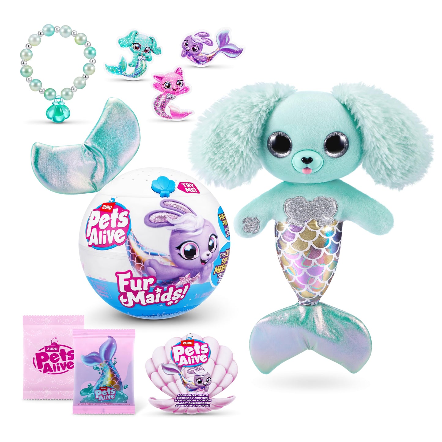 Pets Alive Furmaids Mermaid Plush Interactive Toy - Green Puppy with Lights & Sounds for Girls
