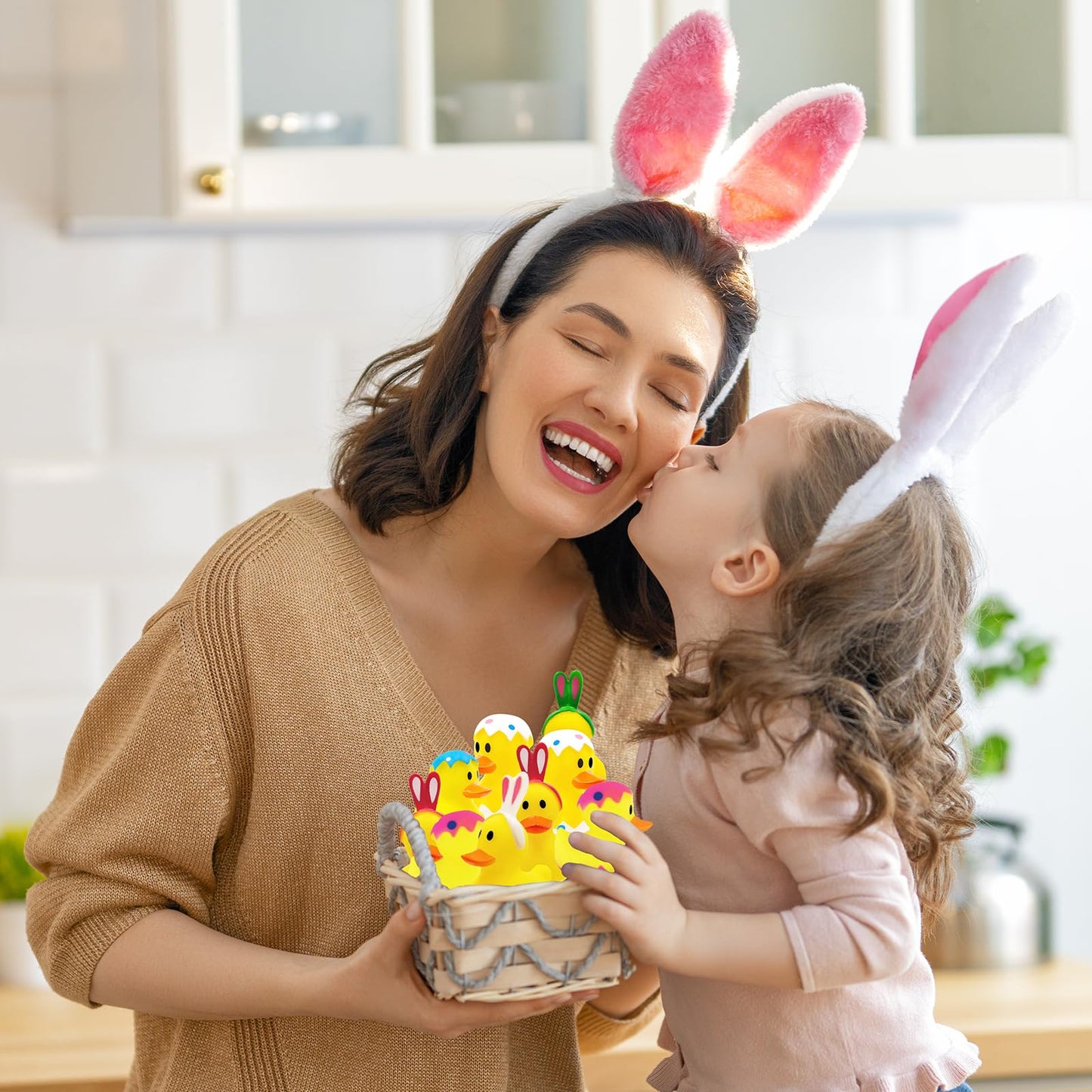 The Dreidel Company Happy Easter Rubber Duck Toy Bunny Rabbit Duckies for Kids Easter Eggs, Bath Birthday Gifts Baby Showers Sum