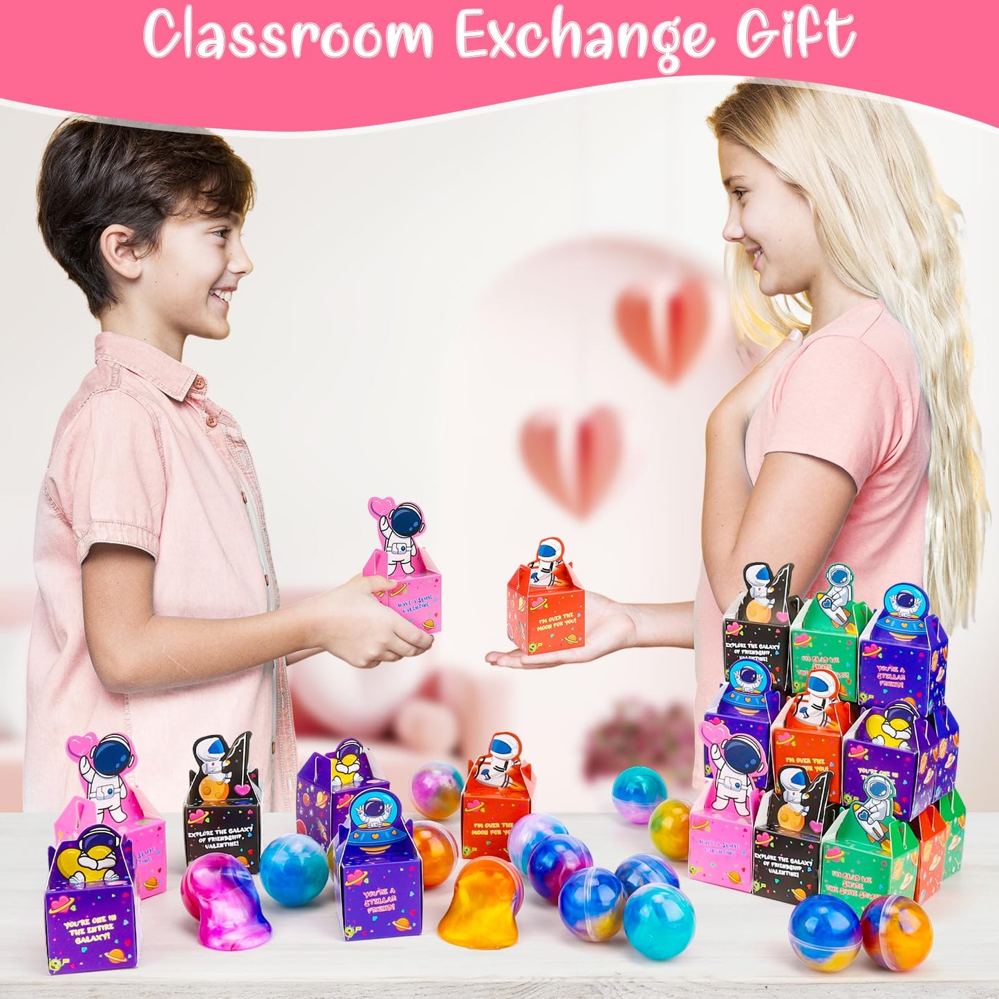 30 Pack Valentines Day Gifts For Kids, Valentines Galaxy Slime With Valentines Day Cards Space Gift Boxes, Valentine Classroom F