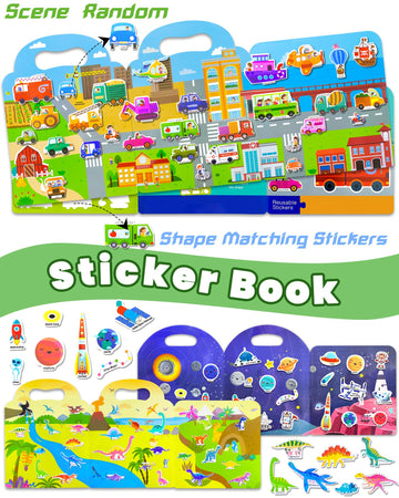 Walenced Puffy Reusable Sticker Book For Toddlers 2-4 Years, 3 Sets Stickers For Kids, Toddler Sticker Book Ages 1-3, 94 Pcs Tod