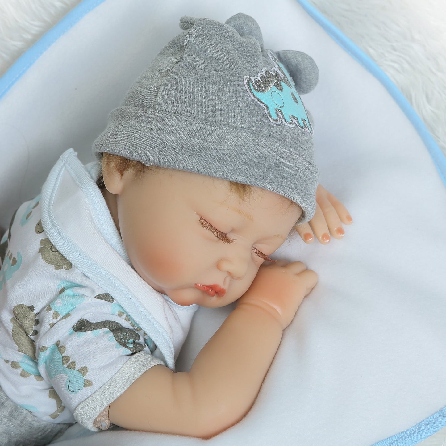 Reborn Baby Dolls Boy Clothes 22 Inch Gray Dinosaur Outfit Accessories 5 Pcs Sets Fit 20-22' Newborn Dolls Clothes