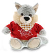 DolliBu I Love You Valentine Plush Sitting Wolf - Cuddly Soft Cute Stuffed Animal with Red Heart Shirt Gift for Valentines Day  Birthday Present  Anniversary  Romantic Date - 9 Inches