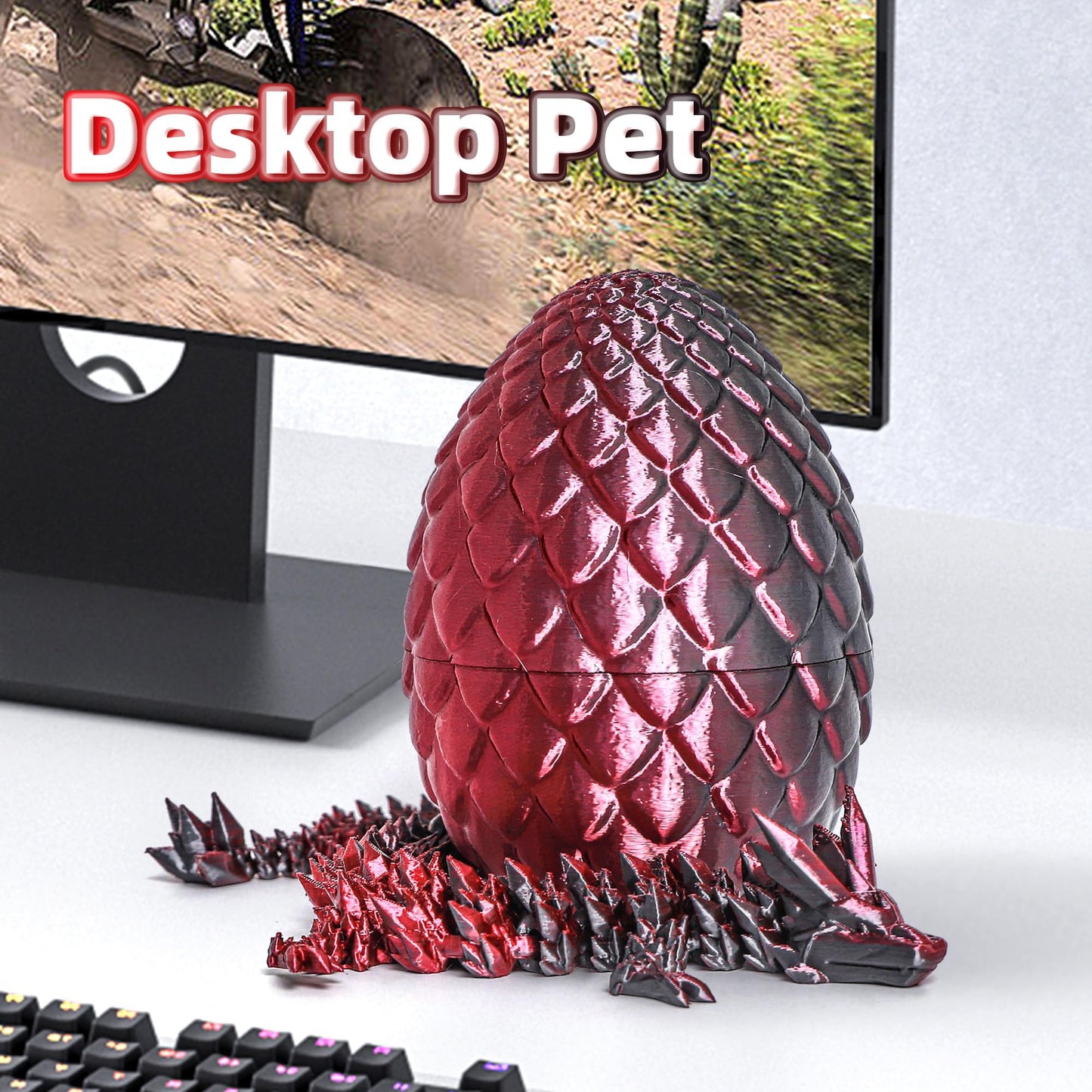 Flavery 3D Printed Dragon Egg with Flexible Crystal Dragon Inside, Colorful Fidget Toy, Birthday Gift, Desk Pet Figure - 12    D