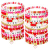Sasylvia 48 Pcs Valentine's Day Bracelets Pink Heishi Polymer Clay Beaded Bracelets Preppy Beach Stretch Bracelet Elastic String