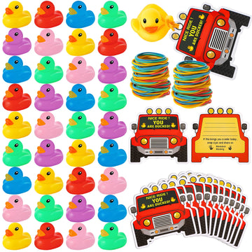 248 Pcs Duck Car Shape Tag Kits Includes 48 Squeaky Rubber Duck Bath Toy 100 Ducking Card Tags 100 Colorful Rubber Bands For Car