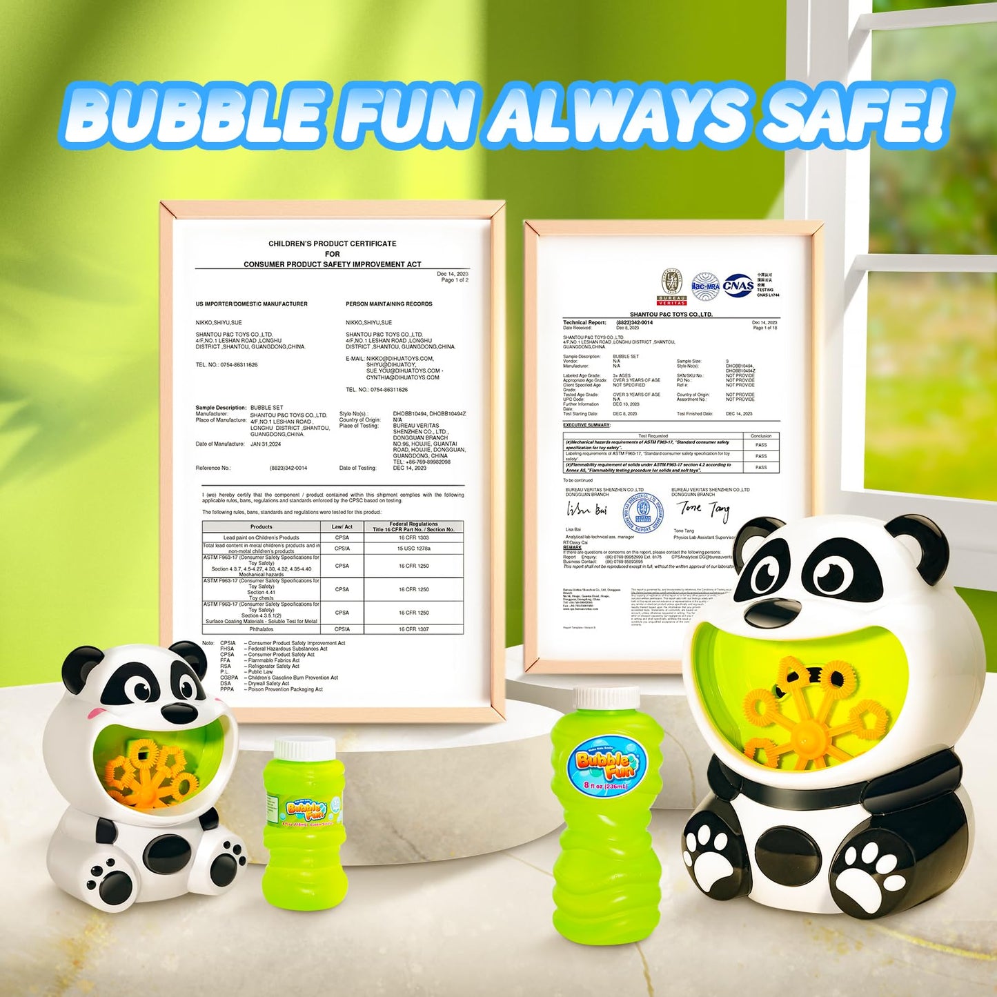 MAKE KIDS SMILE Panda Bubble Machine for Toddlers - Outdoor Bubble Blower with 8oz Solution, White, Ideal Gift for Ages 1-5