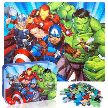 Lelemon Puzzles For Kids Ages 4-8,100 Piece Puzzles For Kids In A Metal Box, Educational Kids Puzzles Jigsaw Puzzles 100 Piece P