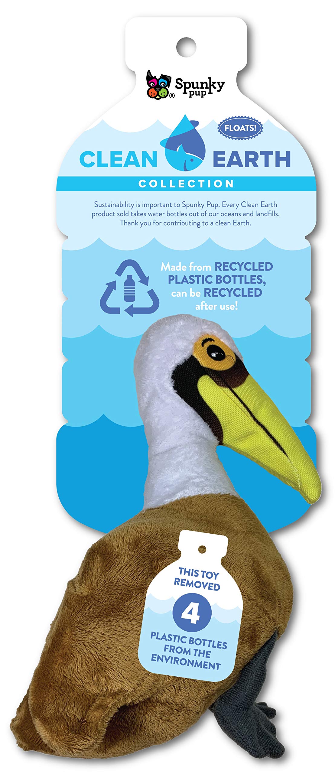 Spunky Pup Clean Earth Plush Pelican | Made From 100% Recycled Water Bottles | Small