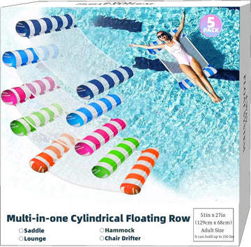 JUXIAO Pool Floats mature-themed Size - 5 Pack Pool Floaties Hck Multi-Purpose 4-in-1 Pool Noodles Floaties for mature-themeds (Blue  Dark Blue  Rose Red  Green  Orange)