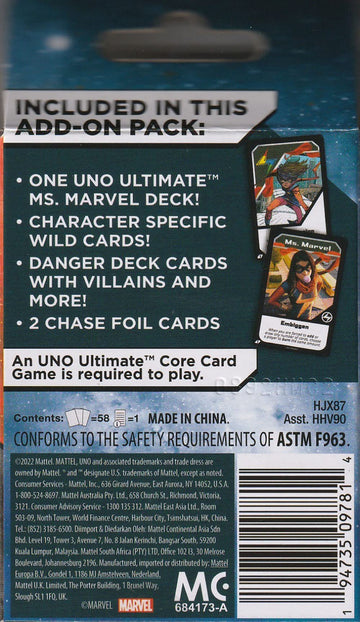 Uno Ultimate Marvel Card Game Add-On Pack With Ms. Marvel Character Deck & 2 Collectible Foil Cards