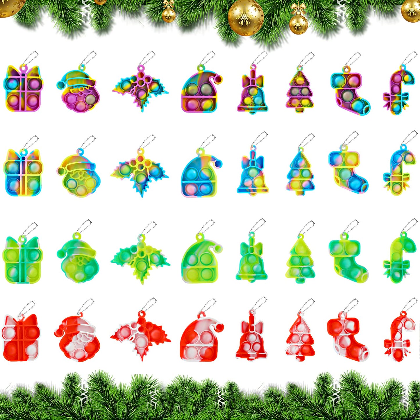 Jdsty 32Pcs Christmas Mini Pop Fidget Toy Pack For Kids Girls Boys Toddlers Christmas Stocking Stuffers Party Favors Gifts Stres