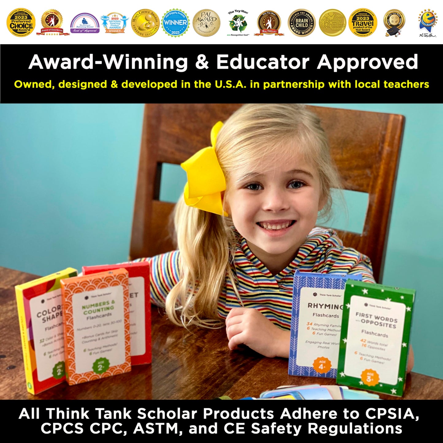 Think Tank Scholar Flash Cards For Preschool, Pre K And Kindergarten Set Of 5, 180 Cards - Learn Alphabets, Colors, Number, Shapes Animals & Sight Words - Educational Flashcards For Kids 2-5 Years