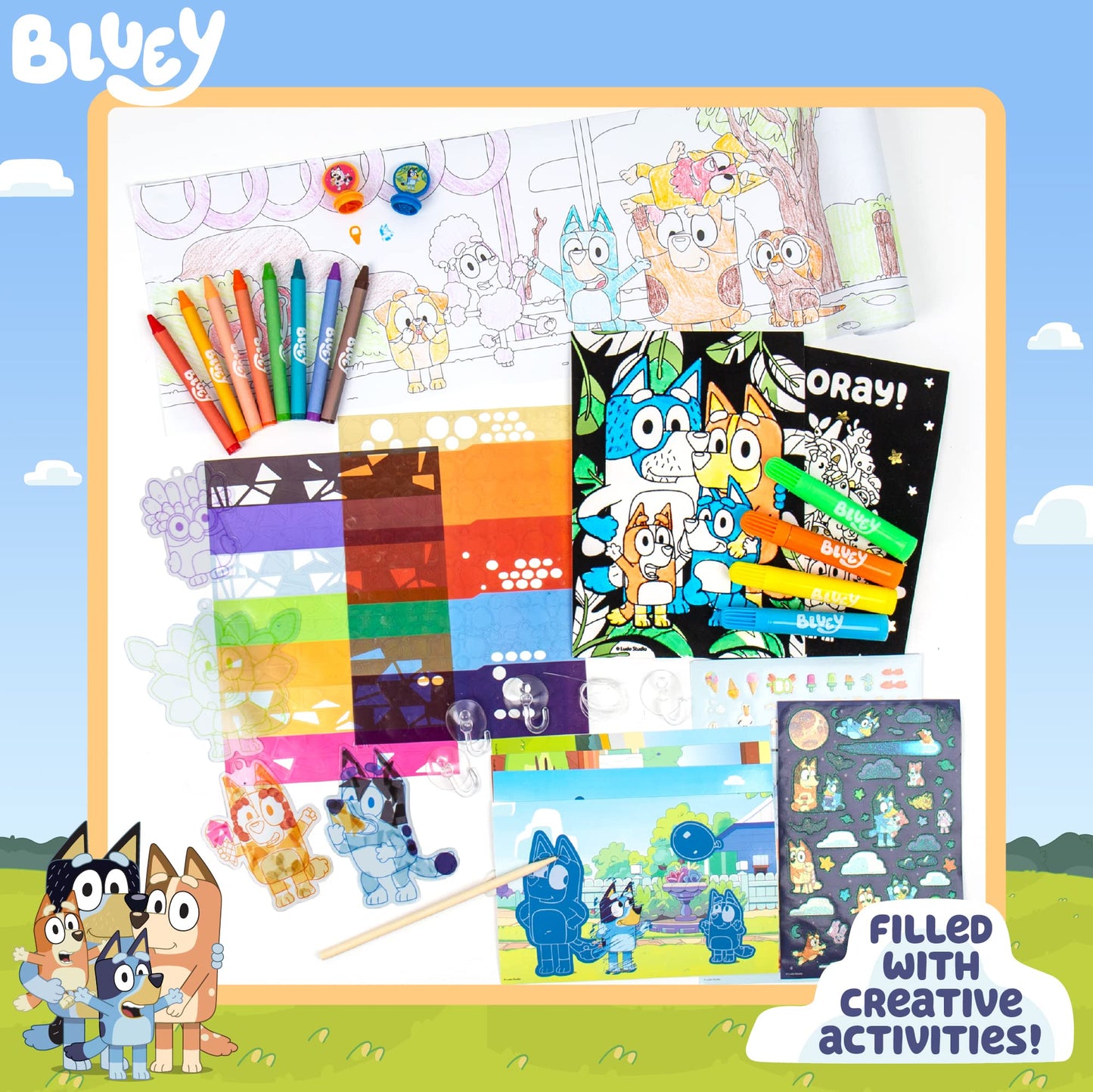 Bluey Ultimate Activity Backpack - 10+ Activities, Includes Stickers, Scratch Arts, Posters, Coloring Roll, Markers - 8.75"x3.75"x8.75" - Blue