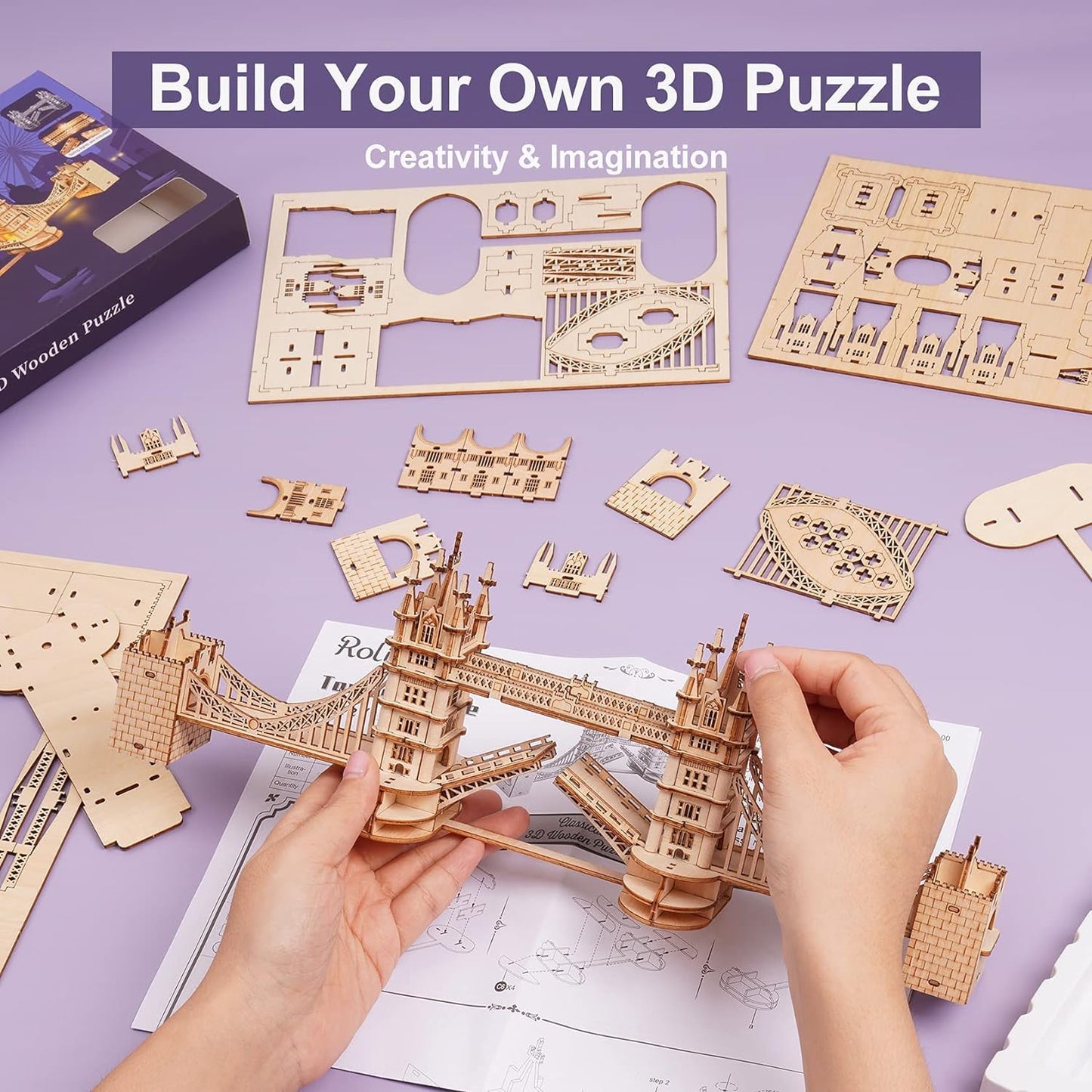 Rolife 3D Wooden Puzzles Diy London Tower Bridge Craft Model Kits For Adults To Build Birthday Gfit For Friends And Family