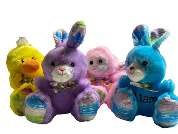 Personalized - Small Easter Plush - Big Foot Pink Lamb Yellow Duck Blue Bunny Purple Bunny - Stuffed Toy - Gift For Girl Boy